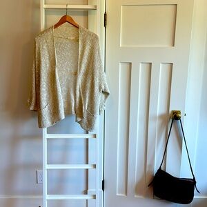 Eileen Fisher linen blend open knit over wrap sweater. Wedding cover up!